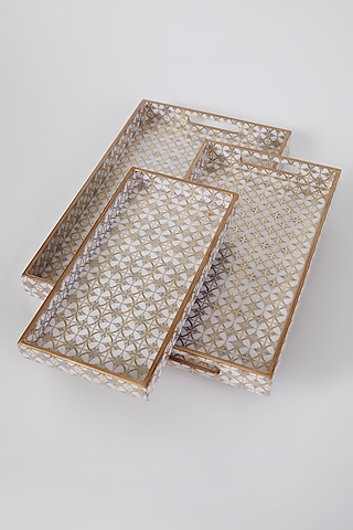 Ivory Engineered Wood Decorative Tray Set (Set of 3) by Assemblage