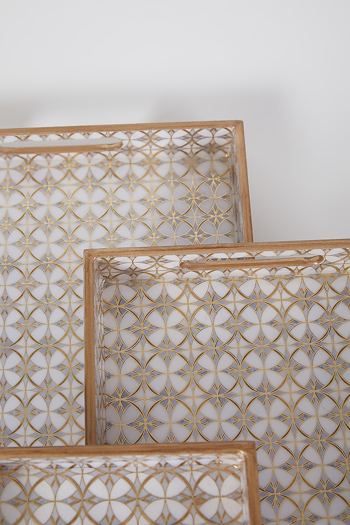 Ivory Engineered Wood Decorative Tray Set (Set of 3) by Assemblage at Pernia's Pop Up Shop