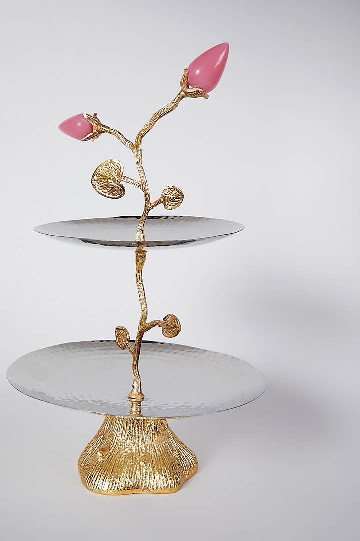 Blush Rose Brass Two Tier Dessert Stand by Assemblage