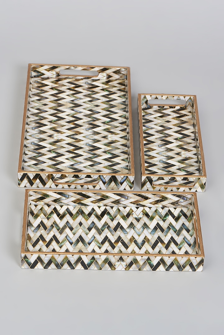 Chevron Grey Wooden Tray (Set of 3) by Assemblage at Pernia's Pop Up Shop