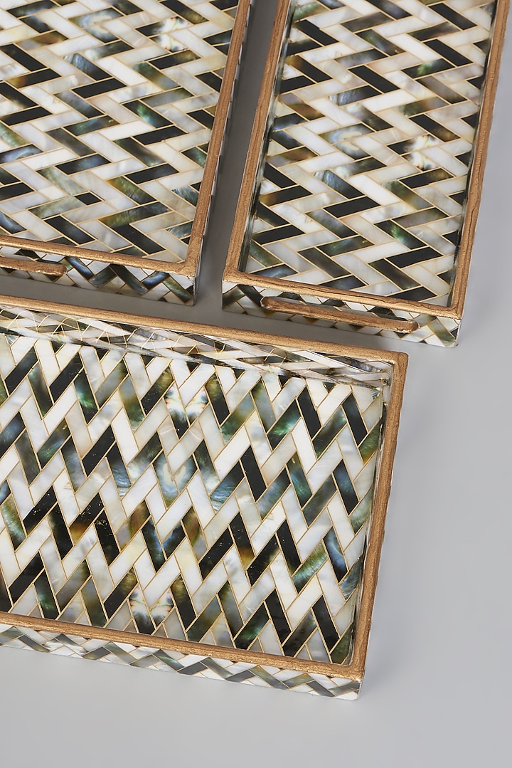 Chevron Grey Wooden Tray (Set of 3) by Assemblage at Pernia's Pop Up Shop
