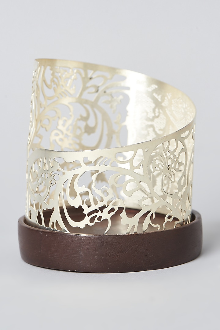 Silver Plated Brass Tea Light Holder with Laser Jaali Cutwork by Assemblage at Pernia's Pop Up Shop
