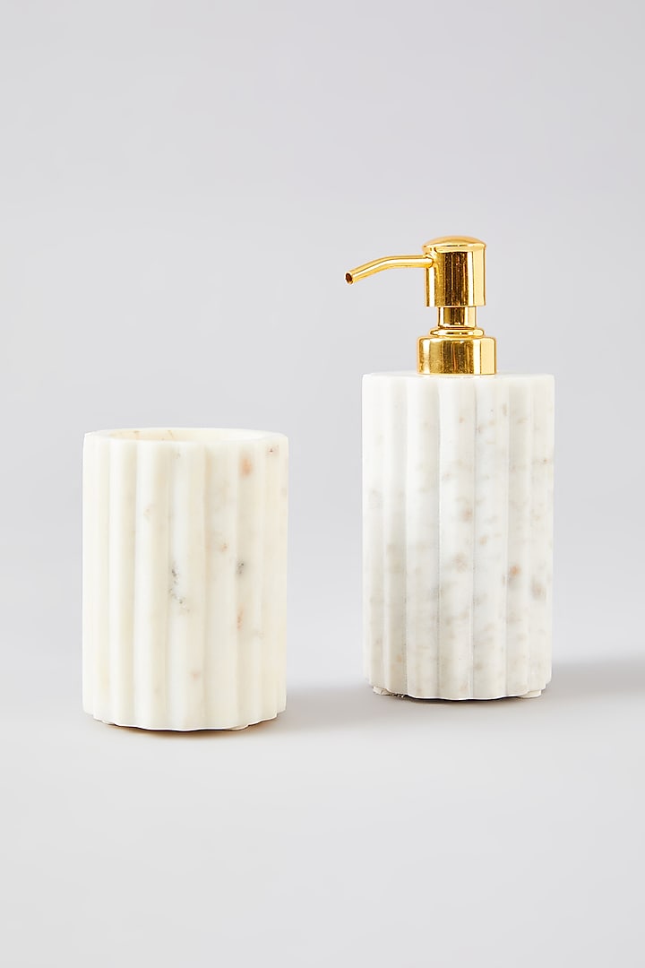 Fluted White Marble Bathroom Organizer Set by Assemblage at Pernia's Pop Up Shop