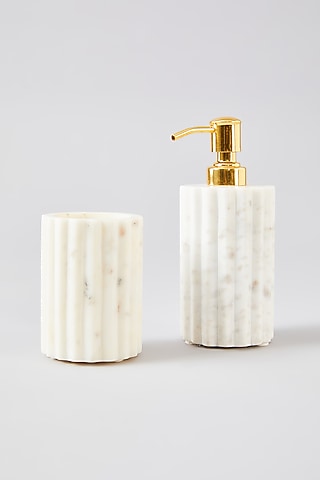 Fluted White Marble Bathroom Organizer Set by Assemblage