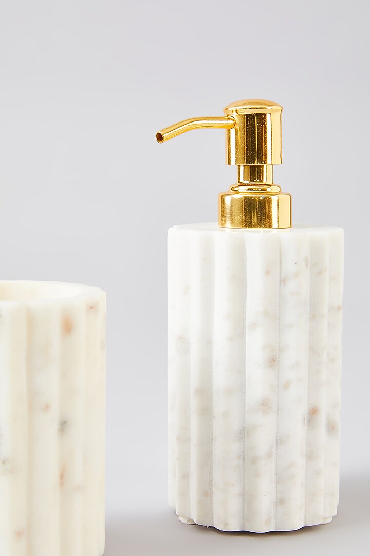 Fluted White Marble Bathroom Organizer Set by Assemblage at Pernia's Pop Up Shop