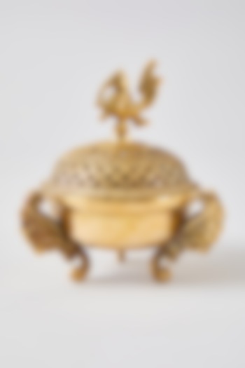 Golden Brass Peacock Loban Holder Bowl by Assemblage