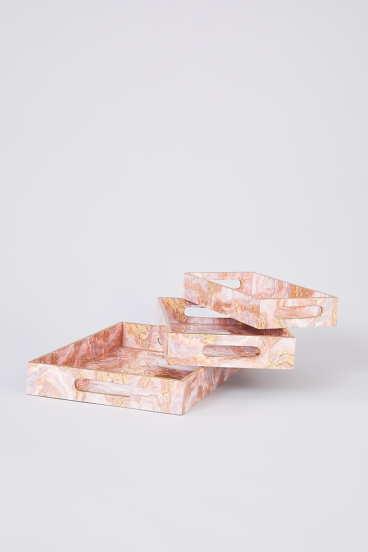Pink MDF Wooden Marble Printed Tray Set by Assemblage at Pernia's Pop Up Shop