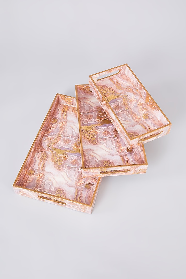 Pink MDF Wooden Marble Printed Tray Set by Assemblage at Pernia's Pop Up Shop