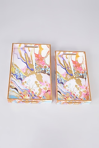 Multi-Colored MDF Wood Marble Printed Tray Set by Assemblage