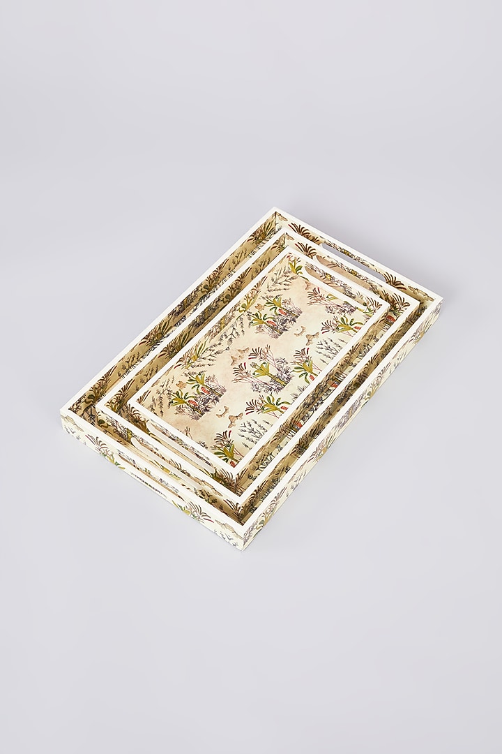 Ivory MDF Wood Tropical Printed Tray Set by Assemblage at Pernia's Pop Up Shop