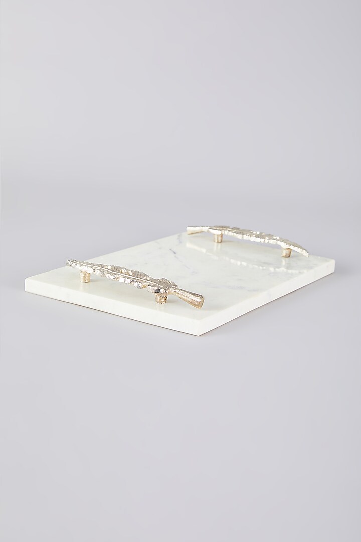 White & Silver Marble Tray by Assemblage at Pernia's Pop Up Shop