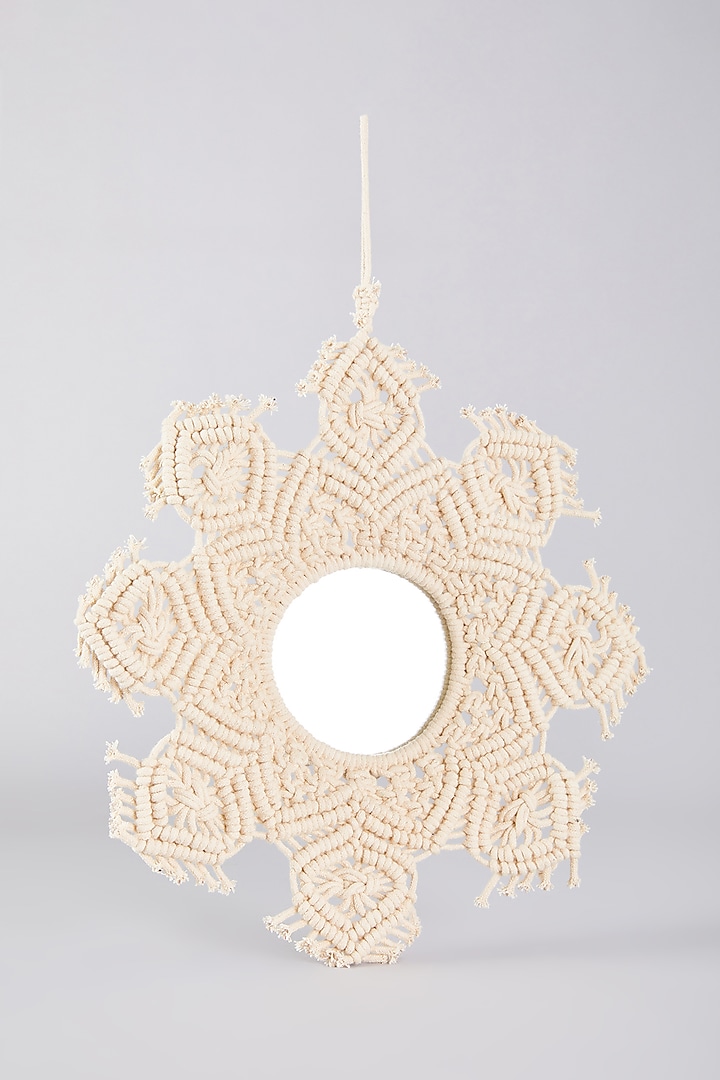 Ivory Macrame & Mirror Wall Hanging by Assemblage