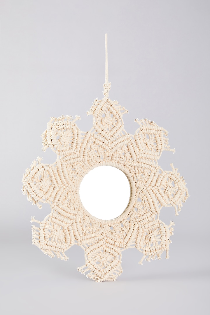 Ivory Macrame & Mirror Wall Hanging by Assemblage at Pernia's Pop Up Shop