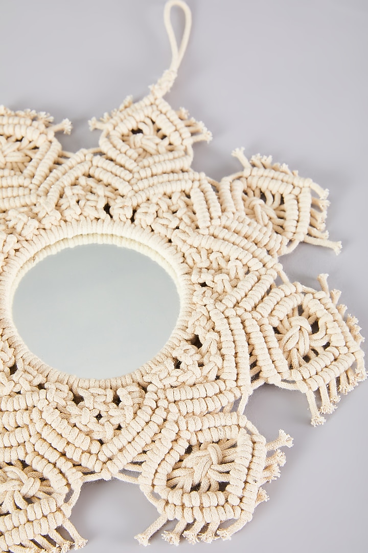 Ivory Macrame & Mirror Wall Hanging by Assemblage at Pernia's Pop Up Shop