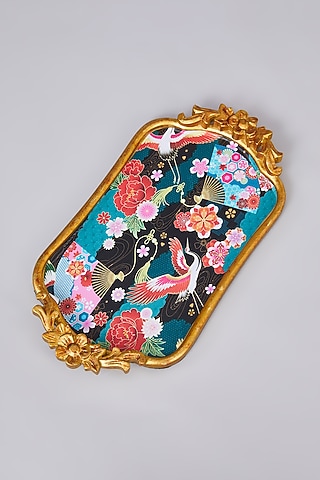 Multi-Colored MDF Wood Floral Digital Printed Tray by Assemblage