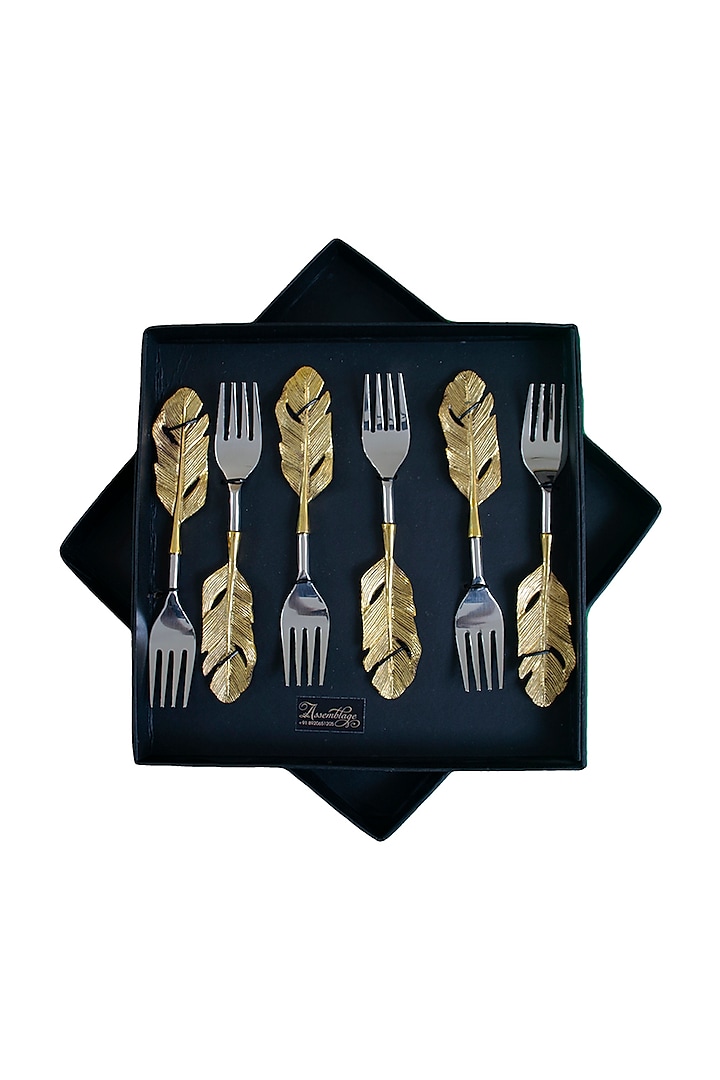 Vintage Gold & Silver Feather Forks (Set of 6) by Assemblage at Pernia's Pop Up Shop