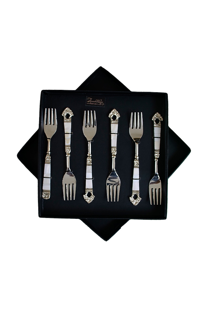 Ivory & Silver Mother of Pearl Taj Forks (Set of 6) by Assemblage at Pernia's Pop Up Shop