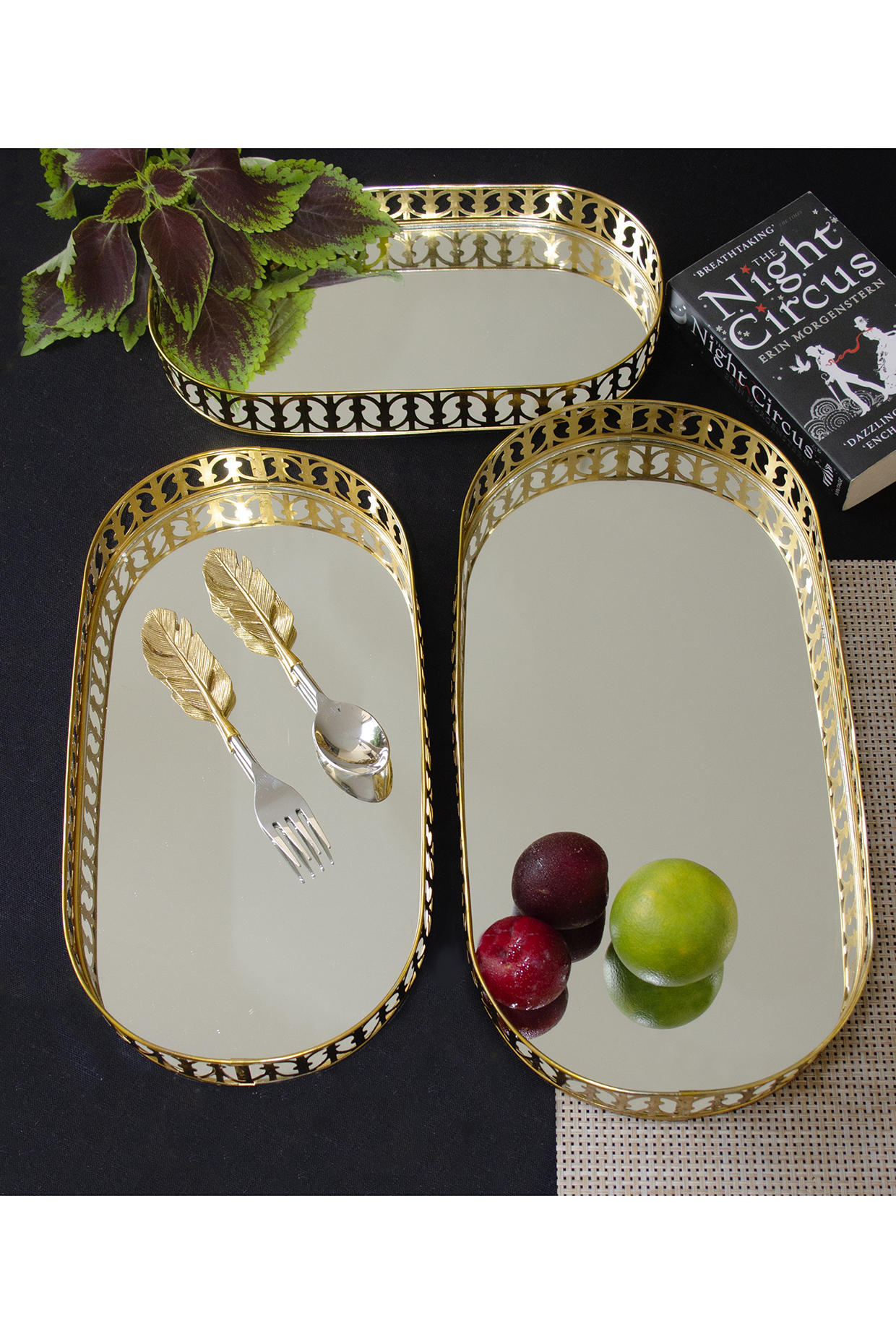 Victorian Gold & Silver Oval Tray set with Mirror by Assemblage at Pernia's Pop Up Shop