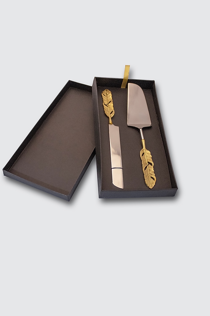 Gold & Silver Feather Cake Knife & Spatula by Assemblage at Pernia's Pop Up Shop