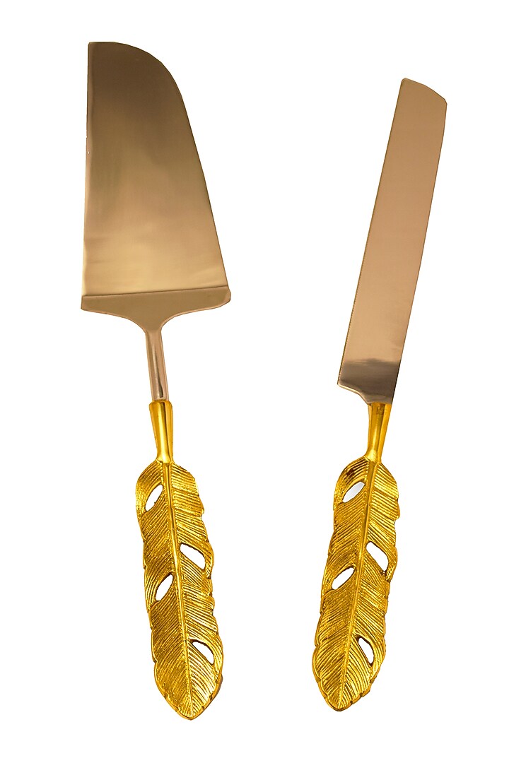 Gold & Silver Feather Cake Knife & Spatula by Assemblage at Pernia's Pop Up Shop