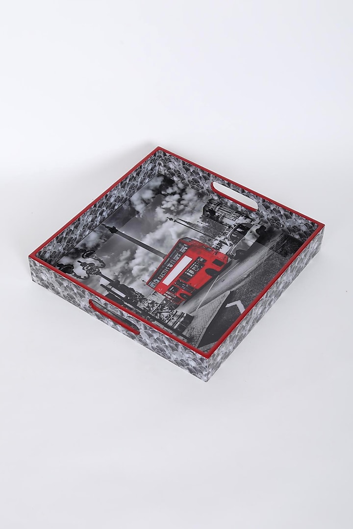 Red Double-Decker Bus Printed Tray by Assemblage
