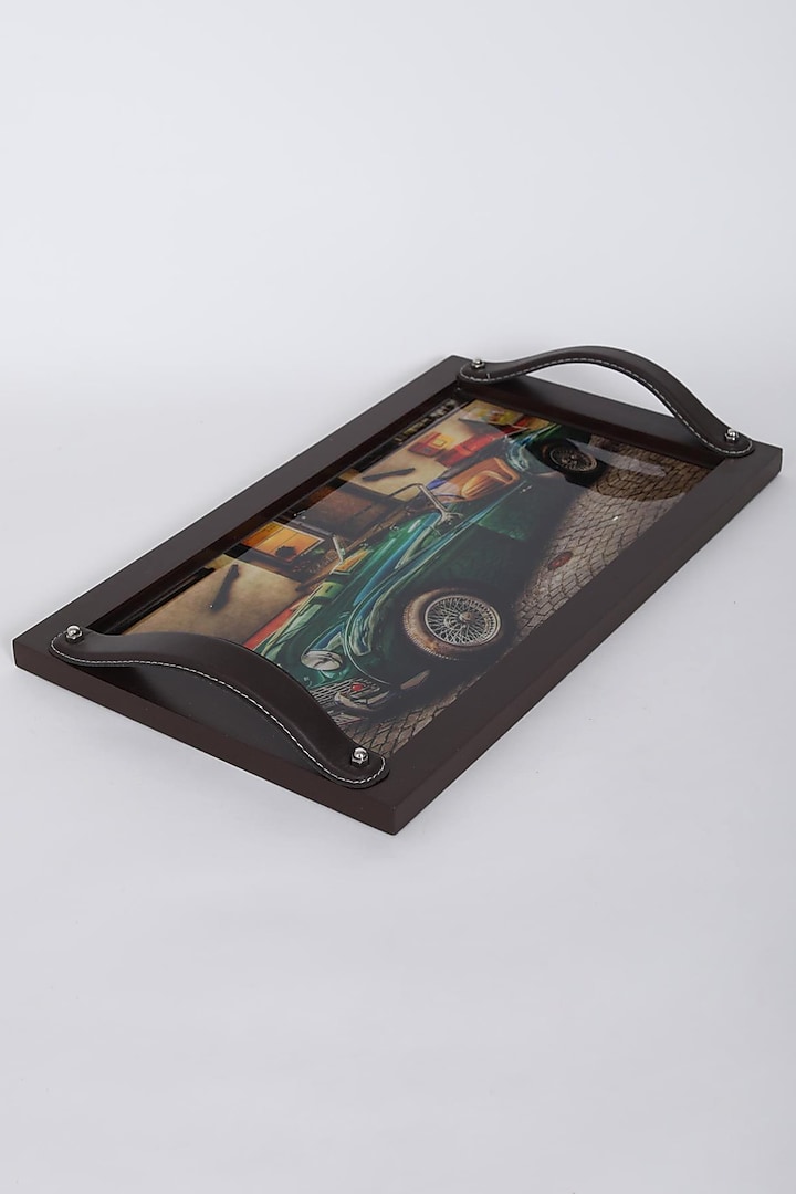 Green & Brown Vintage Car Printed Tray by Assemblage