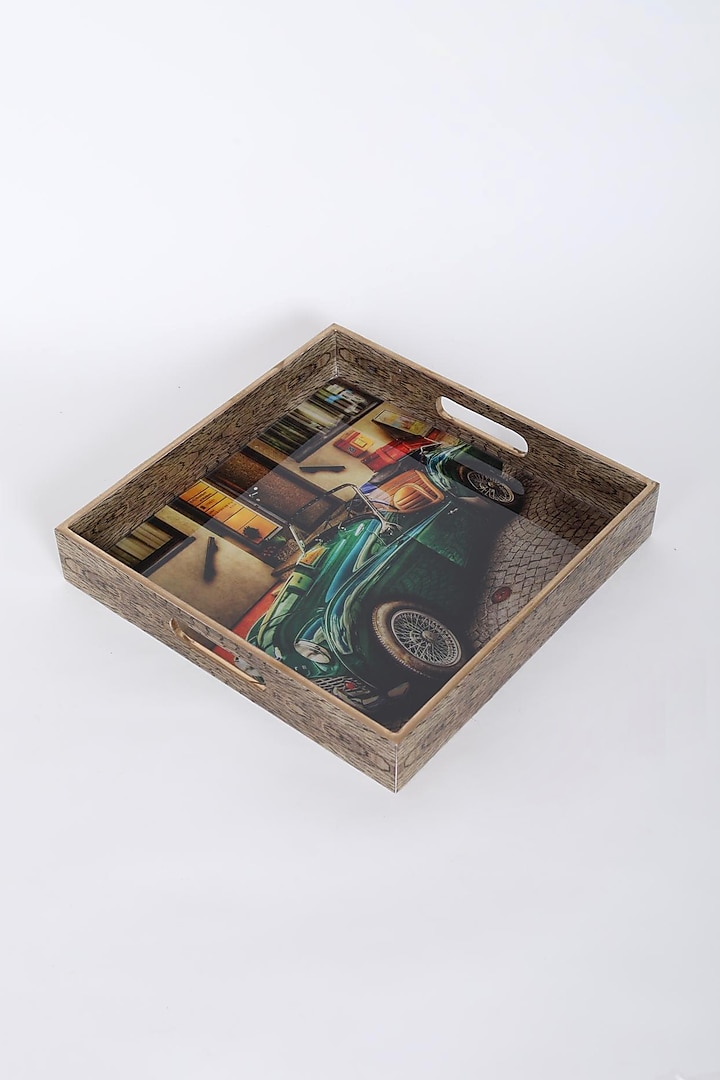 Green & Brown Car Printed Tray by Assemblage