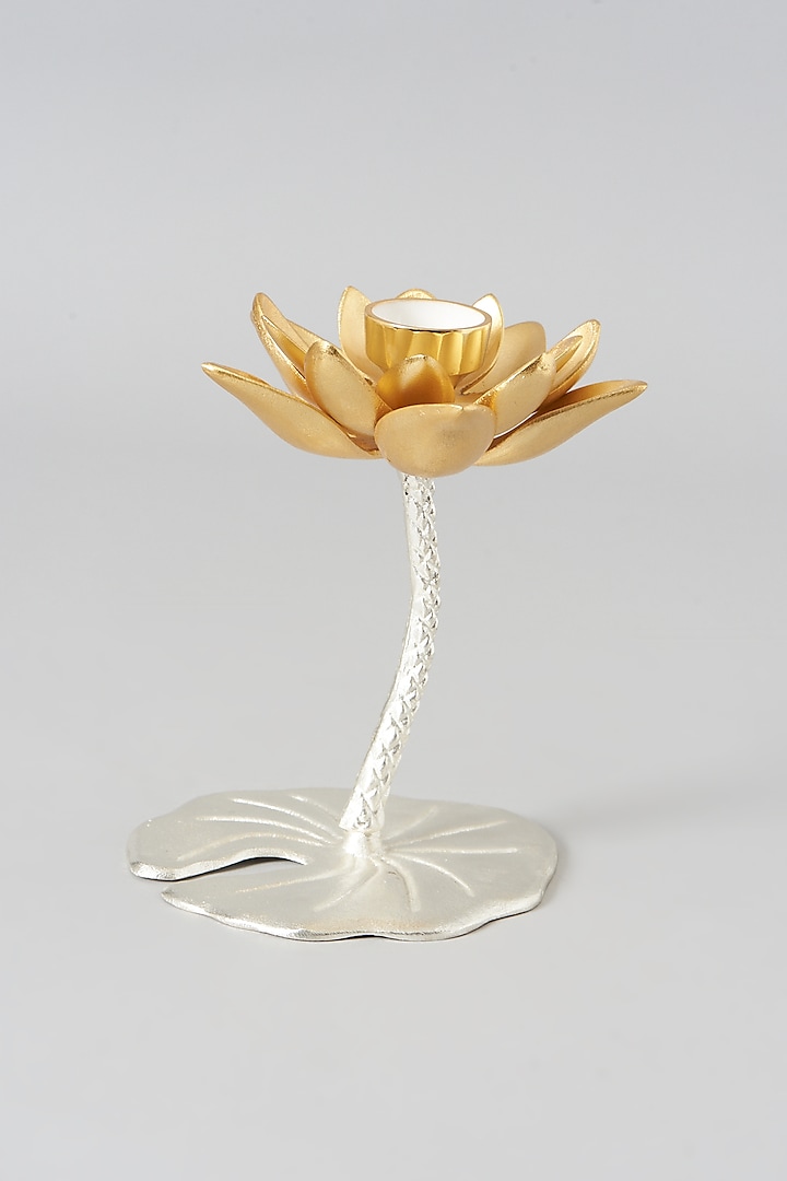 Gold Lotus Stem Tealight Holder by Assemblage