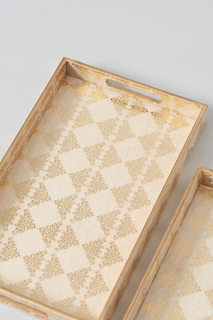 Beige Gold MDF Wood Tray Set (Set Of 3) by Assemblage at Pernia's Pop Up Shop