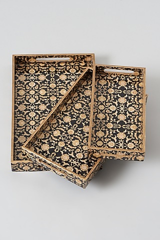 Persian Black & Gold MDF Wood Decorative Tray (Set Of 3) by Assemblage