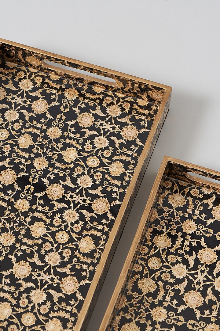 Persian Black & Gold MDF Wood Decorative Tray (Set Of 3) by Assemblage at Pernia's Pop Up Shop