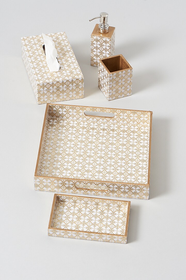 Athena Ivory & Gold Bathroom Set (Set of 5) Design by Assemblage at