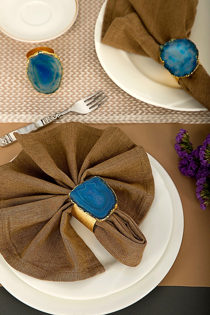 Blue Agate Stone Napkin Rings by Assemblage