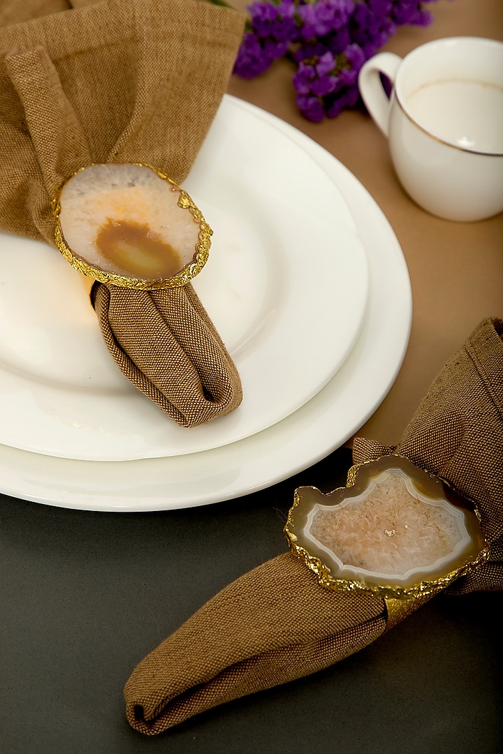Brown Agate Stone Napkin Rings by Assemblage