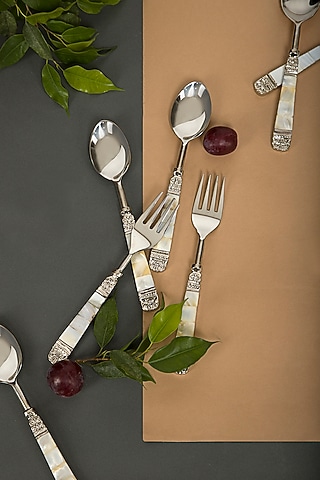 Mother Of Pearl Spoon & Fork Set (Set of 12) by Assemblage