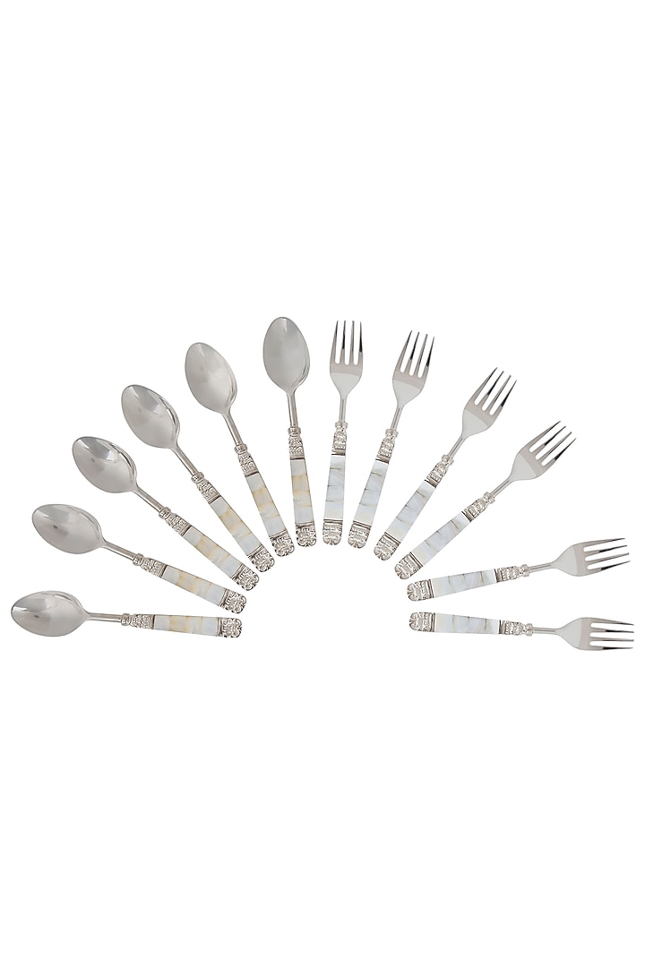 Mother Of Pearl Spoon & Fork Set (Set of 12) by Assemblage at Pernia's Pop Up Shop