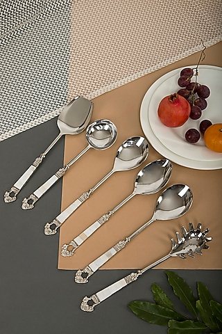 Mother Of Pearl & Brass Spoon Set (Set of 6) by Assemblage