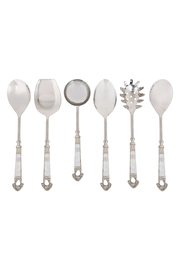 Mother Of Pearl & Brass Spoon Set (Set of 6) by Assemblage at Pernia's Pop Up Shop
