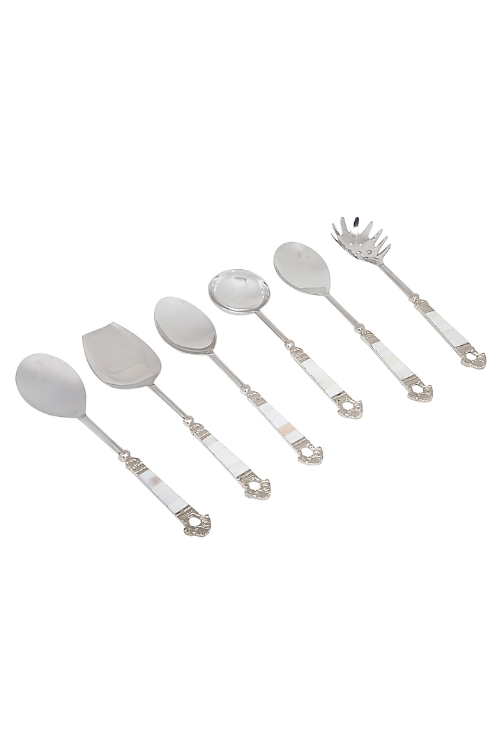 Mother Of Pearl & Brass Spoon Set (Set of 6) by Assemblage at Pernia's Pop Up Shop