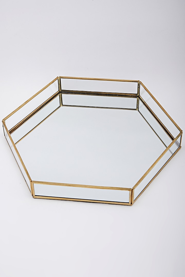 Gold Hexagonal Brass Tray by Assemblage