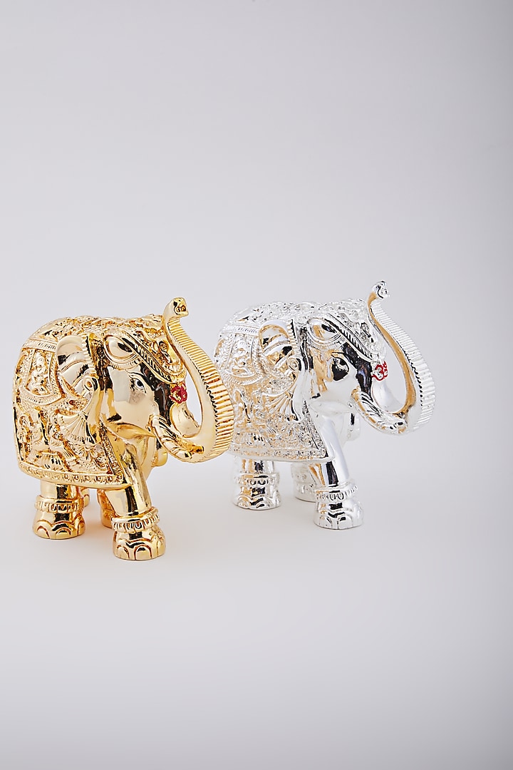 Gold & Silver Plated Resin Royal Elephant (Set of 2) by Assemblage