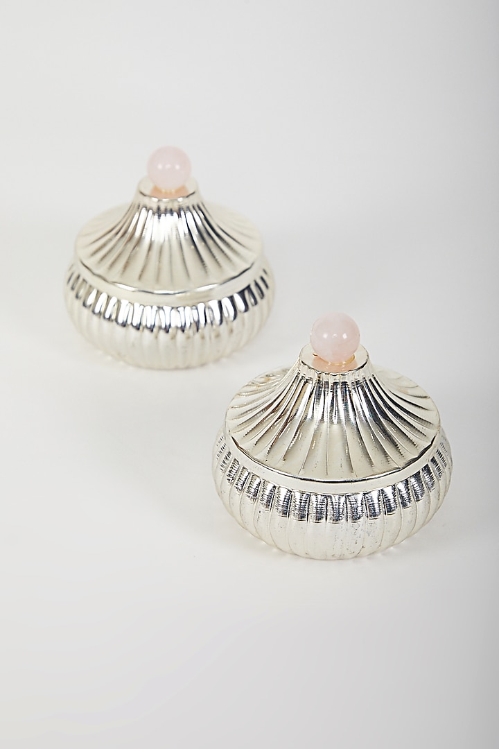 Silver Plated Jars With Rose Pink Quartz by Assemblage
