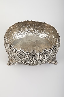 Silver Plated Urli With Lotus Motifs by Assemblage-READY TO SHIP GIFTS