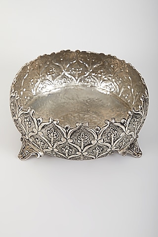 Silver Plated Urli With Lotus Motifs by Assemblage