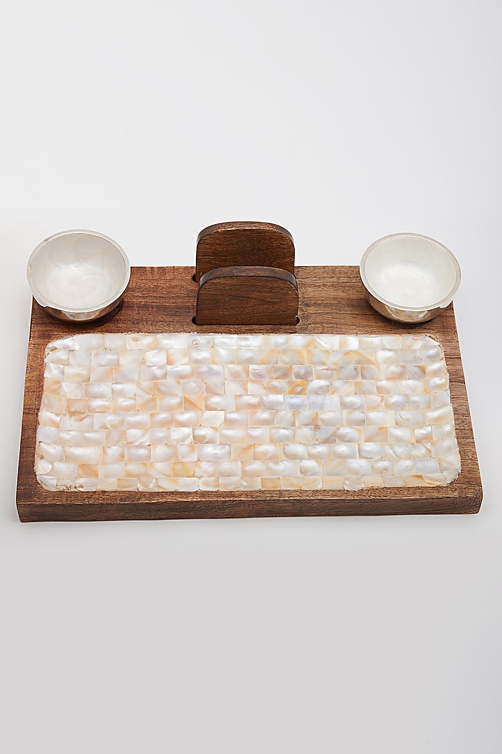 Brown Mango Wood & Mother of Pearl Platter by Assemblage