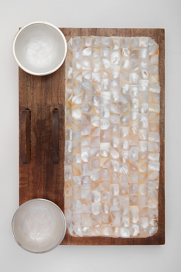 Brown Mango Wood & Mother of Pearl Platter by Assemblage at Pernia's Pop Up Shop