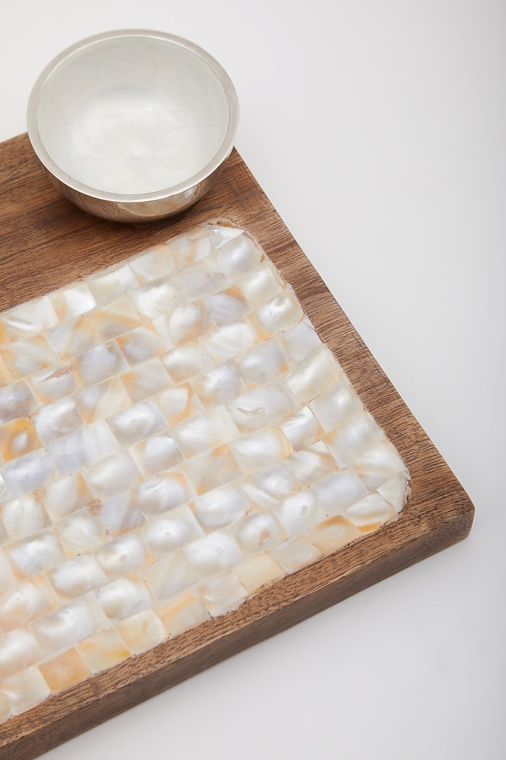 Brown Mango Wood & Mother of Pearl Platter by Assemblage at Pernia's Pop Up Shop