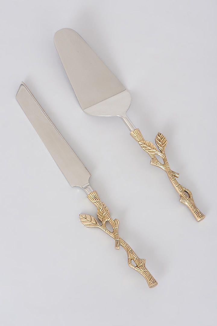 Gold Brass Cake Knife & Spatula Set by Assemblage