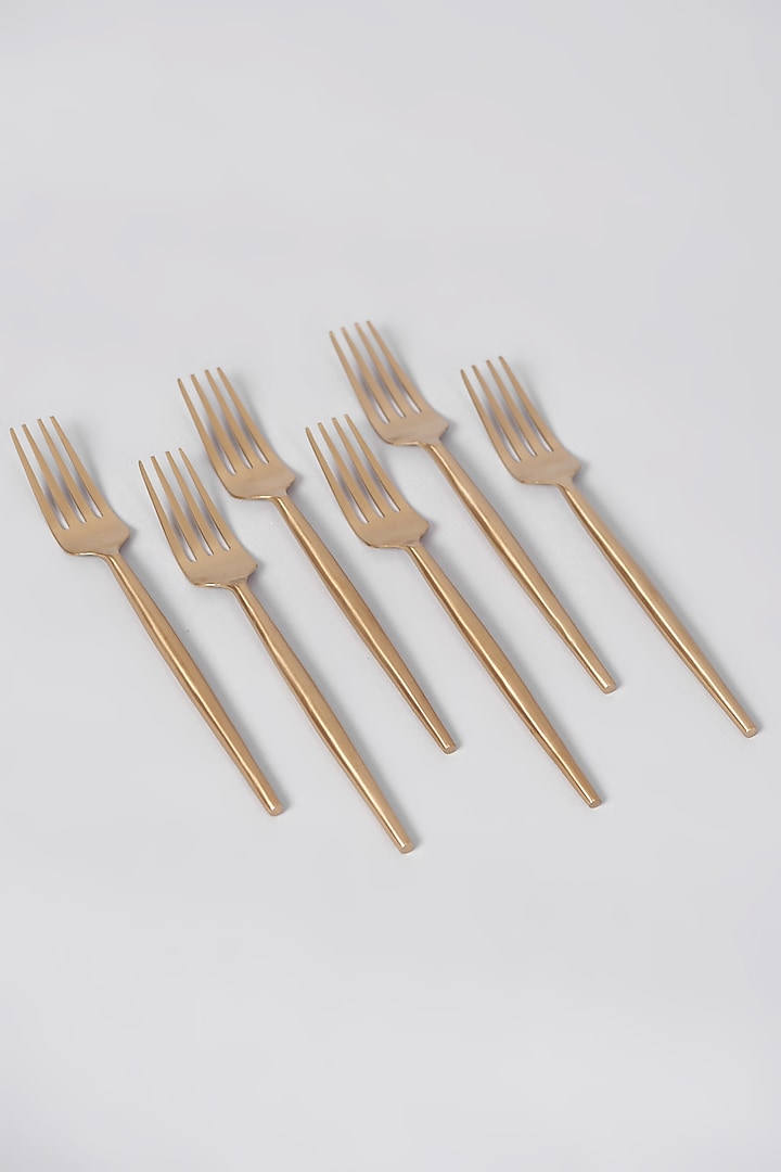 Matt Gold Plated Fork Set (Set of 6) by Assemblage at Pernia's Pop Up Shop