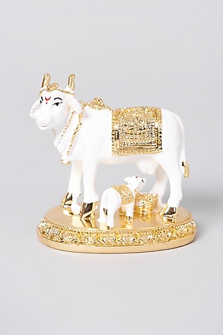Gold Plated Kamdhenu Cow Figure by Assemblage